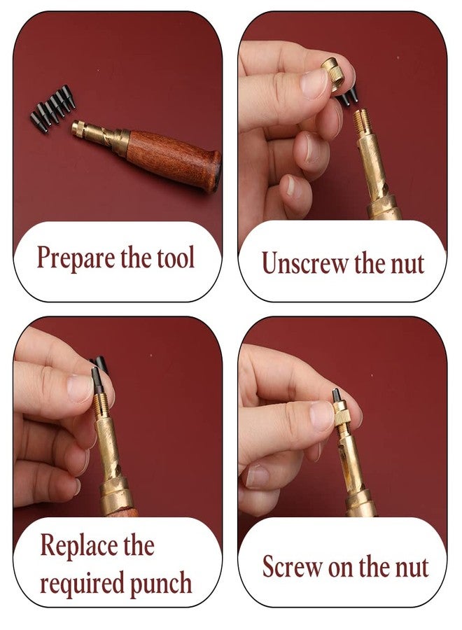 TLKKUE Adjustable Screw Hole Punch Automatic Hole Punch Tool with Wooden Handle Bookbinding Tool leather Hole Punch with 6 Tips Size 1.5mm/2mm/2.5mm/3mm/3.5mm/4mm - Image 4